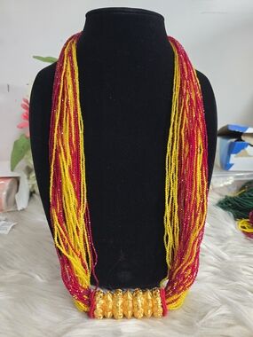 Handcrafted Red & Yellow Beaded Statement Necklace